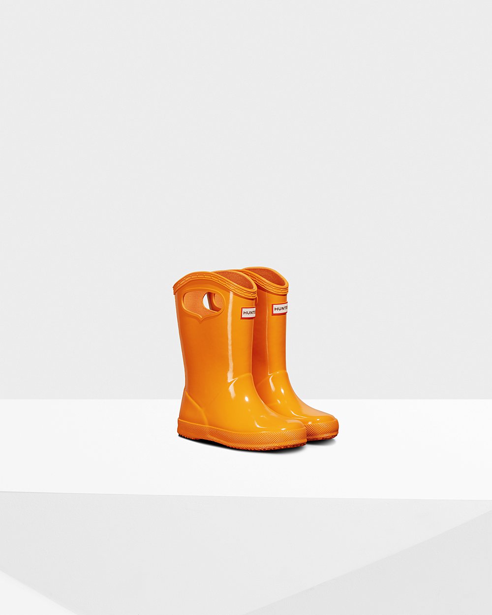 Kids Rain Boots - Hunter Original First Classic Grab Handle Gloss (90GPWAKEX) - Orange